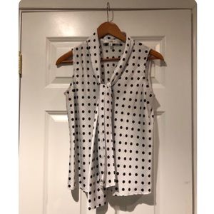 Nine West Polka Dot Neck Tie Sleeveless Blouse